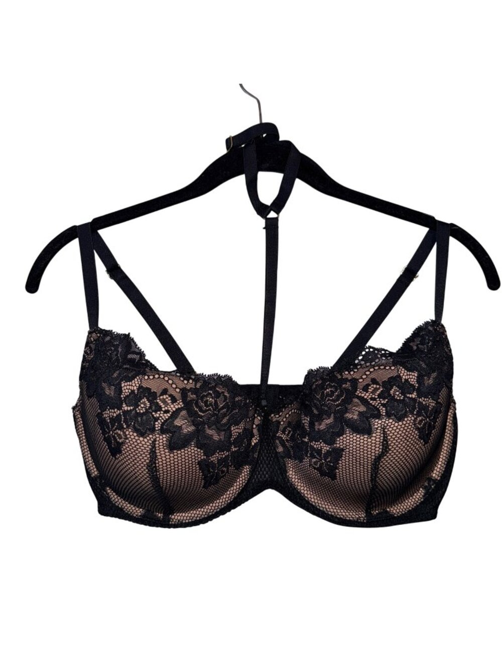 Adore Me Lace & Mesh Bra Black Floral Design 38DD